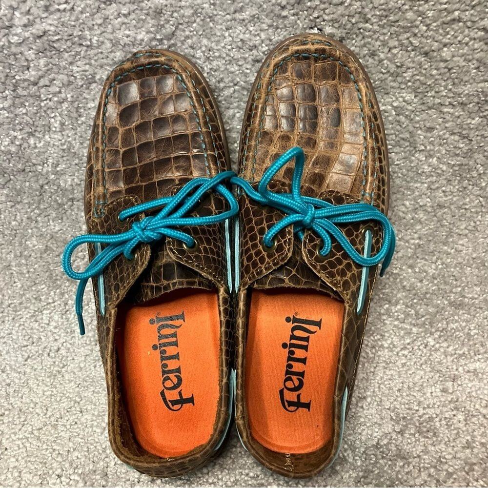 Ferrini Croc Embossed Leather Loafers Womens Brown Driving Shoes Western 7.5